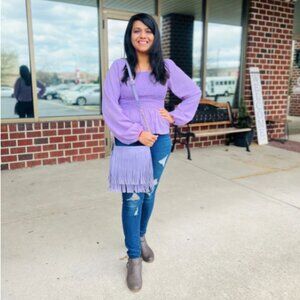 Women's Shirred Lilac Long Sleeve Blouse